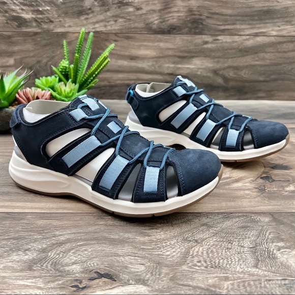 NIB Clarks Solan Sail Fisherman Sandal Navy Combi Suede - Picture 5 of 13